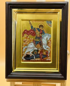 Икона » Георгий Победоносец. Чудо о змие» в киоте Образец 25 Новороссийск